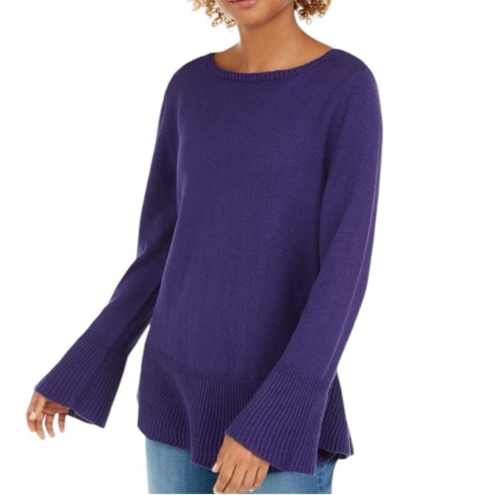 Style & Co Bell Sleeve Sweater Midnight Iris Petite Large NWT